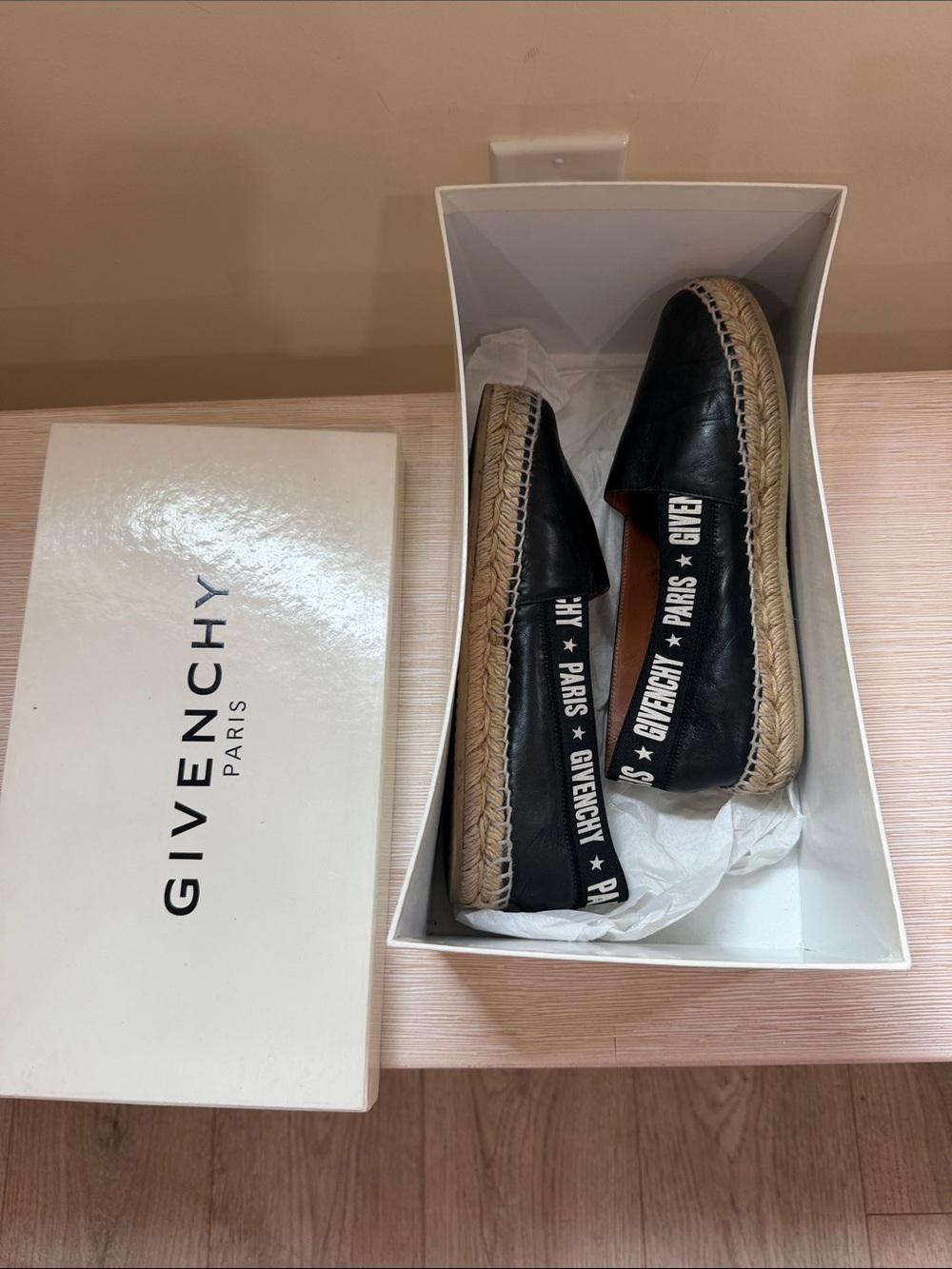 Givenchy Black Leather Espadrille with Logo Heel Strap